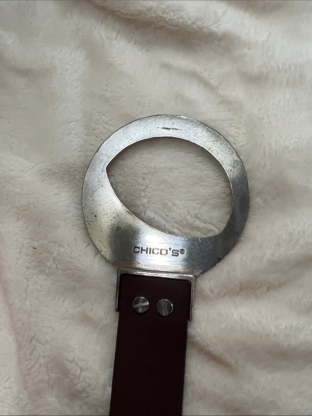 Chico's Adjustable Brown Leather Belt with Gold and Silver Ring Buckle - Picture 4 of 5